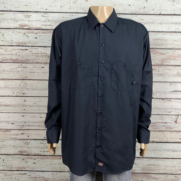 Dickies Work Wear Dark Gray Button Up Long Sleeve Shirt 2XLT TALL Chest Pocket - Picture 5 of 6